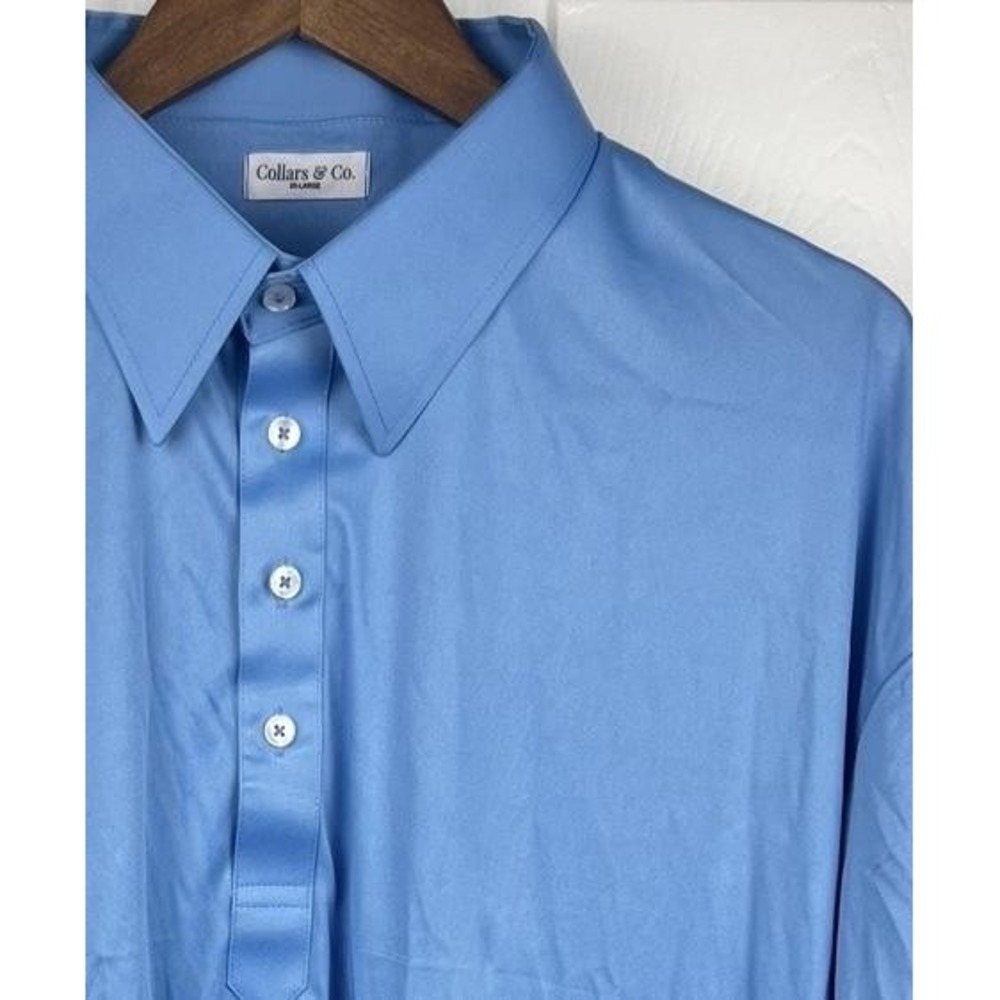 Collars & Co Polo Shirt Mens 2XL Light Blue Dress‎ Collar Short Sleeve NEW